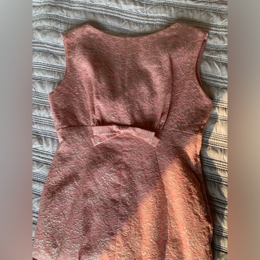 1960s Vintage Dress Pastel Pink Iridescent Jacquard Fabric Floral Design